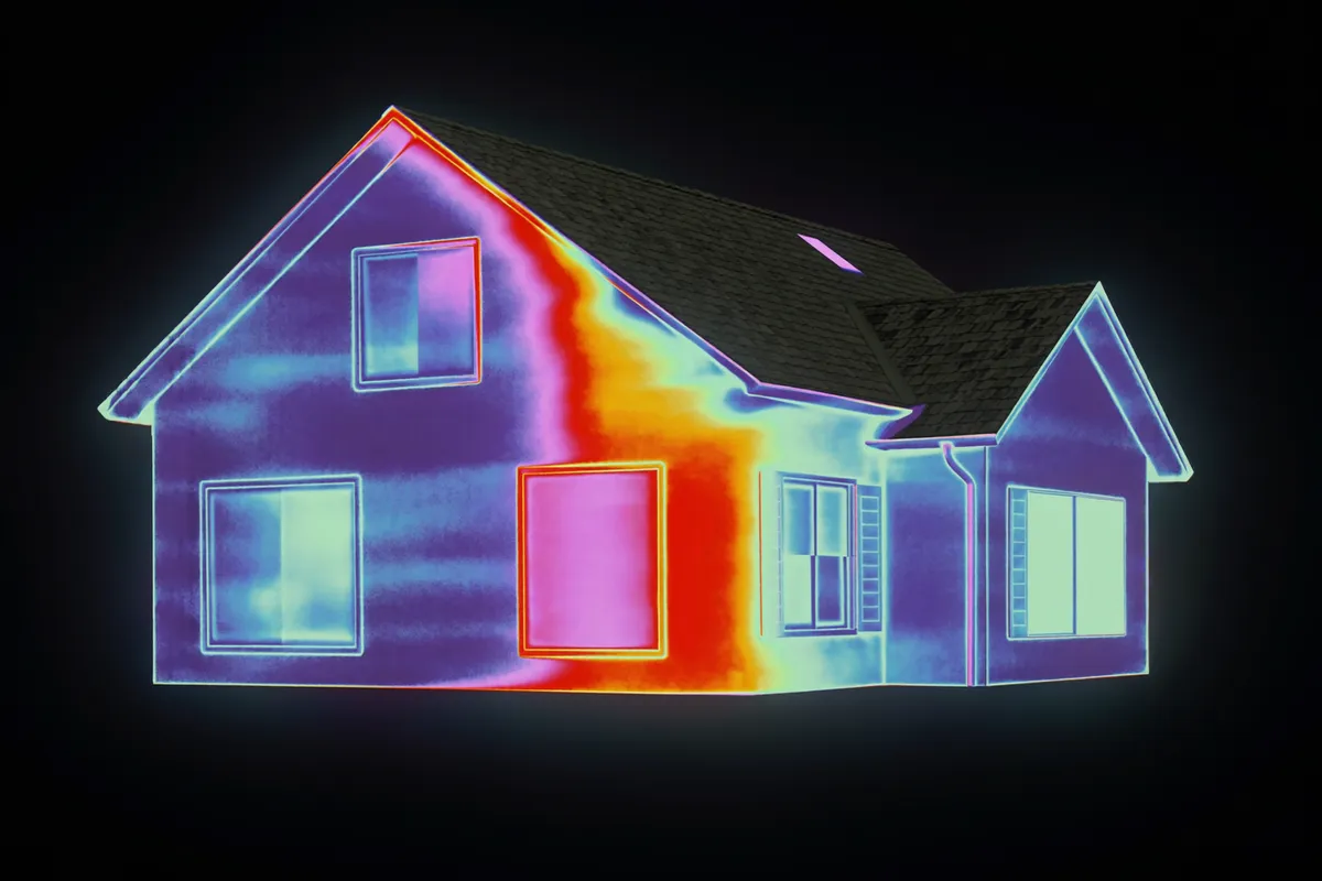 Thermographie des déperditions de chaleur sur une façade au Mans