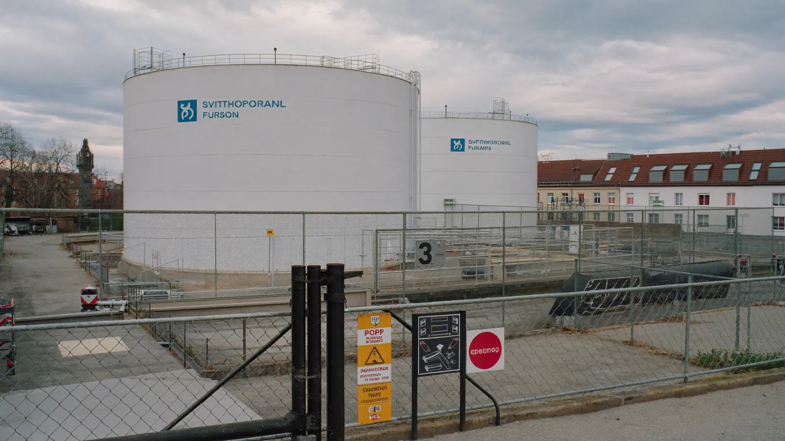 Cuves d'un dépôt d'hydrocarbures industriel en périphérie du Mans